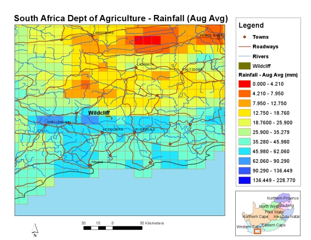 average rain for august map